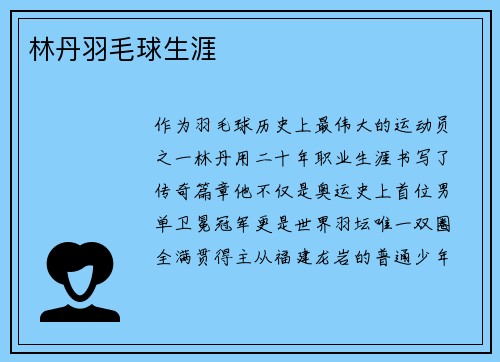 林丹羽毛球生涯