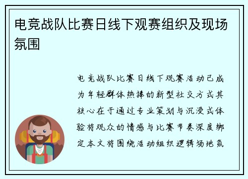 电竞战队比赛日线下观赛组织及现场氛围