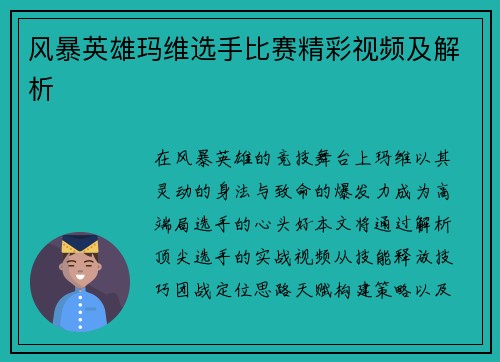 风暴英雄玛维选手比赛精彩视频及解析